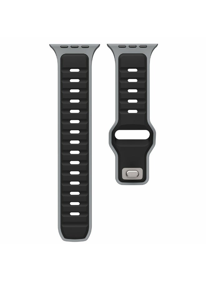 Silicone Strap for Apple Watch Ultra 3 2 1 49mm / Series 11 10 46mm / 9 8 7 45mm / SE3 SE2 SE 6 5 4 44mm / 3 2 1 42mm Dual Color Sport Wrist Band - (Black/Grey) - Image 3